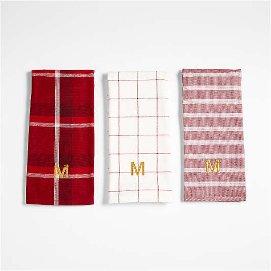 Holiday Red Plaid and Stripe Organic Cotton Kitchen Towels, Set of 3
