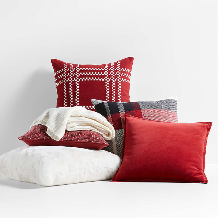 Red 20x20 Washed Organic Cotton Velvet Throw Pillow with Down