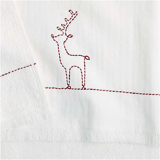 Holiday Reindeer Embroidery Guest Towel