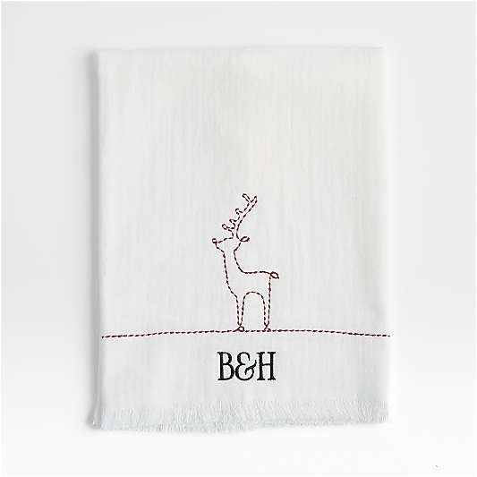 Holiday Reindeer Embroidery Guest Towel