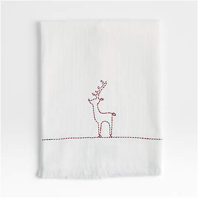 Holiday Reindeer Embroidery Guest Towel