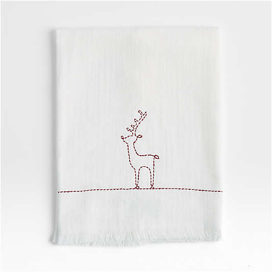 Holiday Reindeer Embroidery Guest Towel