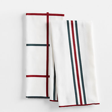 View Holiday Stripe and Plaid Organic Cotton Dish Towels, Set of 2 details