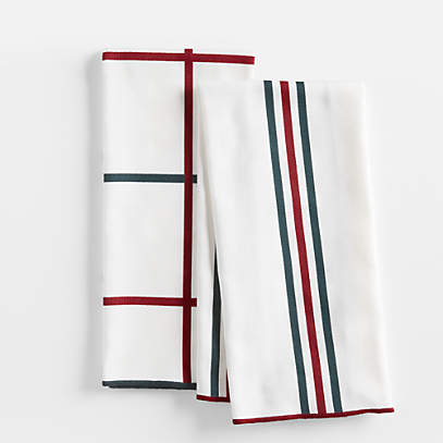 Holiday Stripe and Plaid Organic Cotton Dish Towels, Set of 2 +
