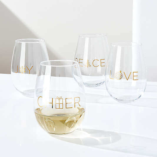 Holiday Words 18-Oz. Stemless Wine Glasses, Set of 4