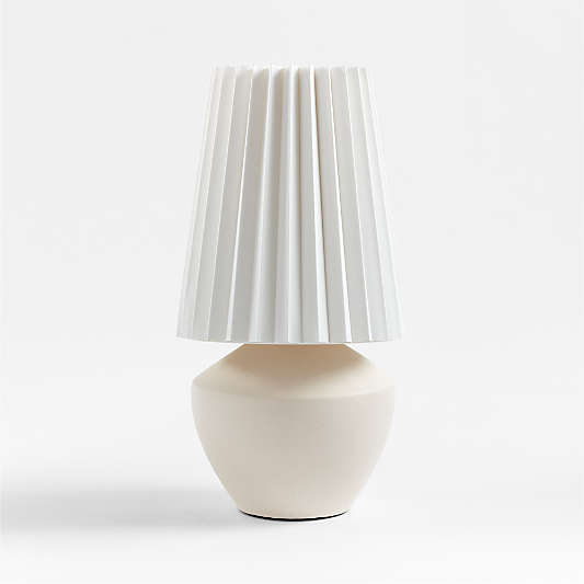 Holland Small White Ceramic Table Lamp with Pleated Tapered Shade