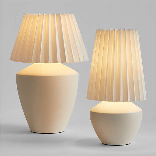 Holland Small White Ceramic Table Lamp with Pleated Tapered Shade