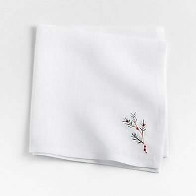 View Embroidered Holly Sprig Holiday Napkin details