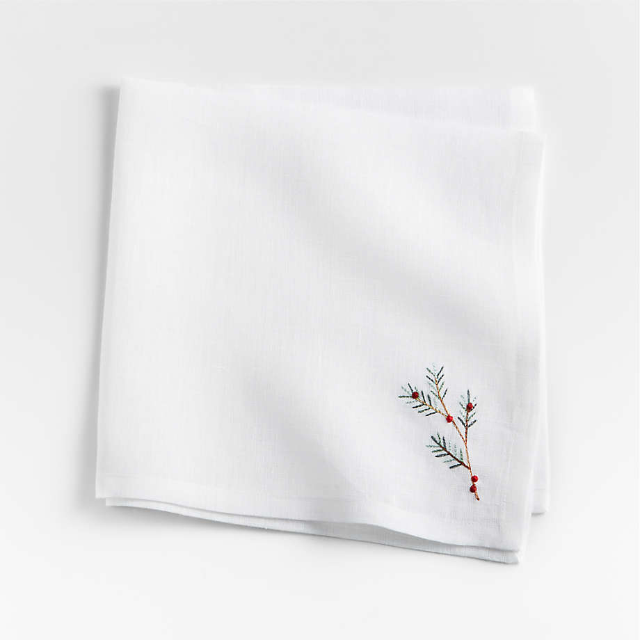Embroidered Holly Sprig Christmas Napkin + Reviews Crate & Barrel