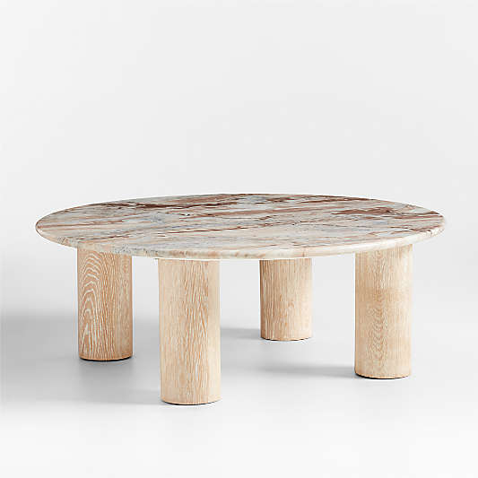 Homage Marble and White Oak Wood 44" Round Coffee Table