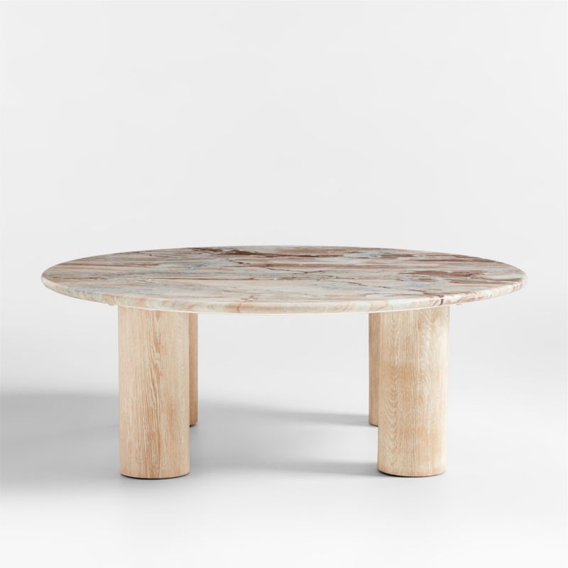 Homage White Oak Wood and Marble Round Coffee Table | Crate & Barrel