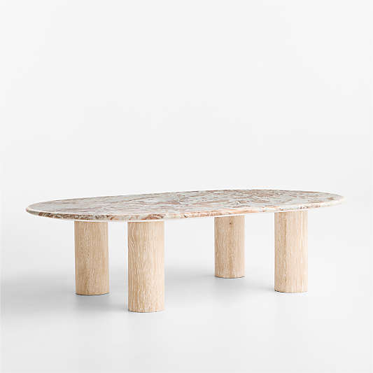 Homage Marble and White Oak Wood 60" Oval Coffee Table