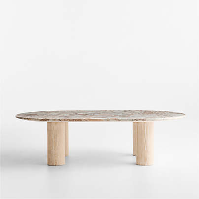 Homage Marble and White Oak Wood 60" Oval Coffee Table