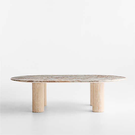 Homage Marble and White Oak Wood 60" Oval Coffee Table