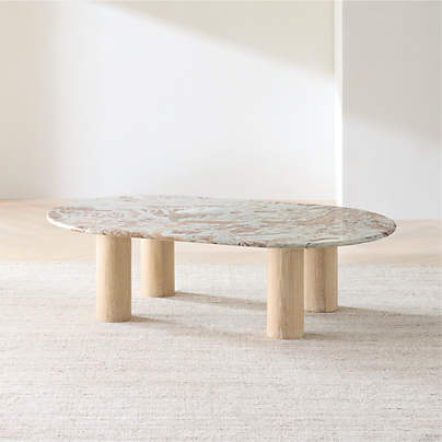 Homage Round White Oak Wood and Marble Coffee Table (44"-60")