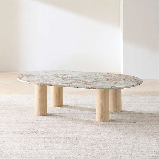 Homage Round White Oak Wood and Marble Coffee Table (44"-60")