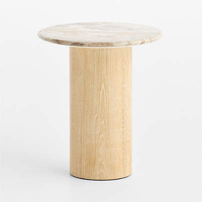 Homage Marble and White Oak 20" Side Table, Set of 2