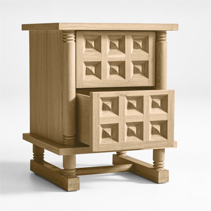 Honore Oak Wood Nightstand with Drawers by Athena Calderone