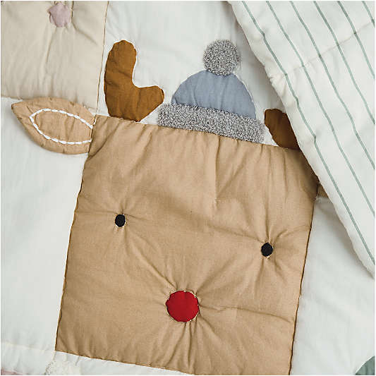 Hopscotch Holiday Embroidered Organic Cotton Baby Crib Quilt