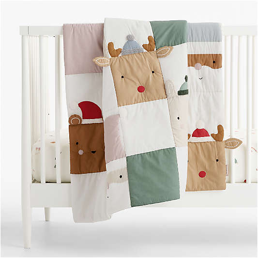 Hopscotch Holiday Embroidered Organic Cotton Baby Crib Quilt