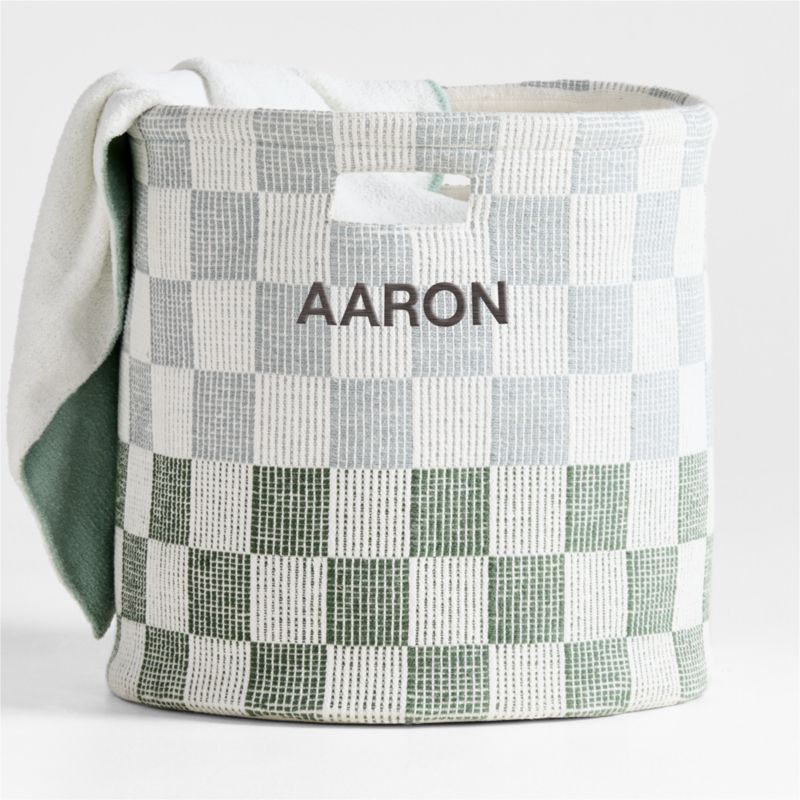 Hopscotch Mist Blue and Pine Green Checkerboard Large Floor Storage Bin - image 1 of 7