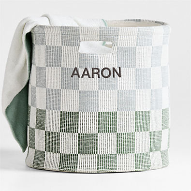 View Hopscotch Mist Blue and Pine Green Checkerboard Large Floor Storage Bin details