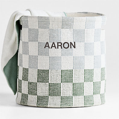 View Hopscotch Mist Blue and Pine Green Checkerboard Large Floor Storage Bin details