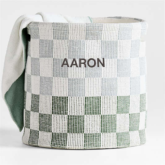 Hopscotch Mist Blue and Pine Green Checkerboard Large Floor Storage Bin