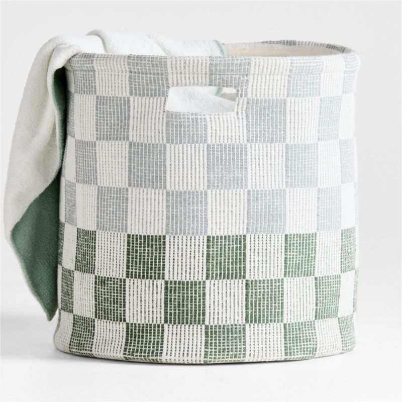 Hopscotch Mist Blue and Pine Green Checkerboard Large Floor Storage Bin - image 0 of 7