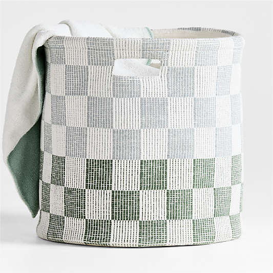 Hopscotch Mist Blue and Pine Green Checkerboard Large Floor Storage Bin