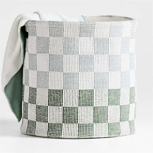 Hopscotch Mist Blue and Pine Green Checkerboard Large Floor Storage Bin