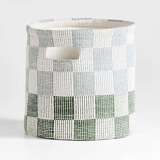 Hopscotch Mist Blue and Pine Green Checkerboard Shelf Storage Bin