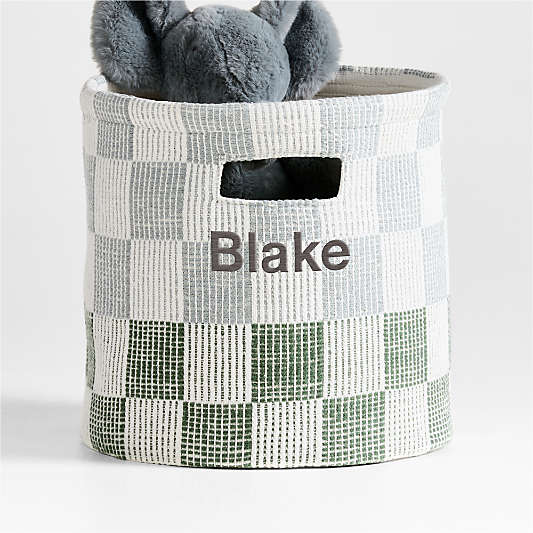 Hopscotch Mist Blue and Pine Green Checkerboard Shelf Storage Bin