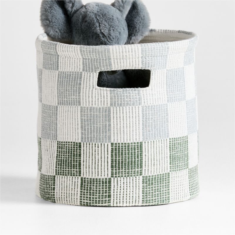 Hopscotch Mist Blue and Pine Green Checkerboard Shelf Storage Bin - image 0 of 7