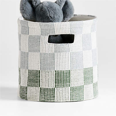 Hopscotch Mist Blue and Pine Green Checkerboard Shelf Storage Bin