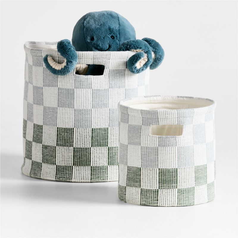 Hopscotch Mist Blue and Pine Green Checkerboard Shelf Storage Bin - image 3 of 7