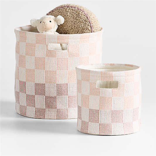 Hopscotch Elegant Pink and Classic Mauve Checkerboard Large Floor Storage Bin