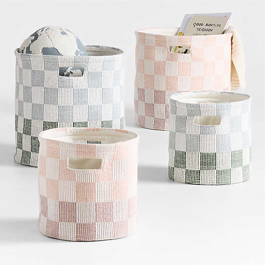 Hopscotch Elegant Pink and Classic Mauve Checkerboard Large Floor Storage Bin