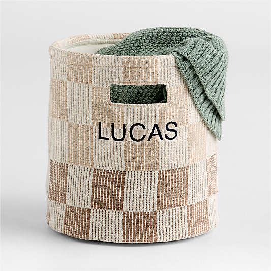 Hopscotch Tan Checkerboard Shelf Storage Bin