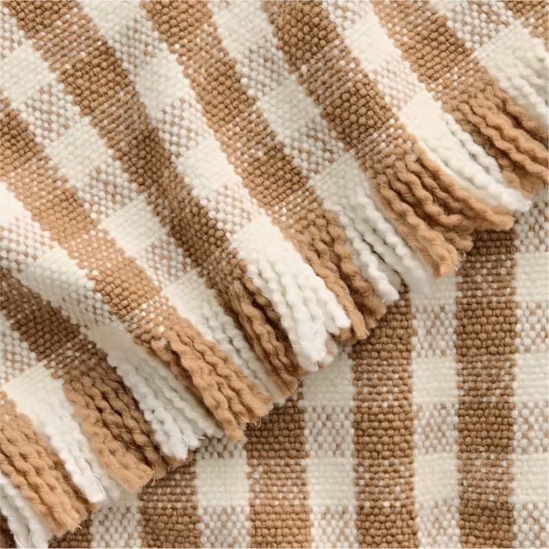 Heirloom 70"x55" Merino Wool Checkered Camel Tan Throw Blanket - image 3 of 7