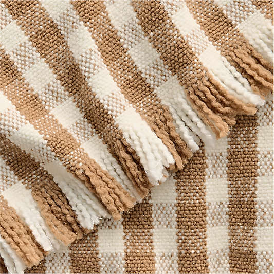 Heirloom 70"x55" Merino Wool Checkered Camel Tan Throw Blanket