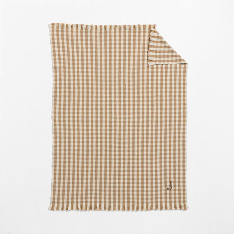 Heirloom 70"x55" Merino Wool Checkered Camel Tan Throw Blanket - image 2 of 7