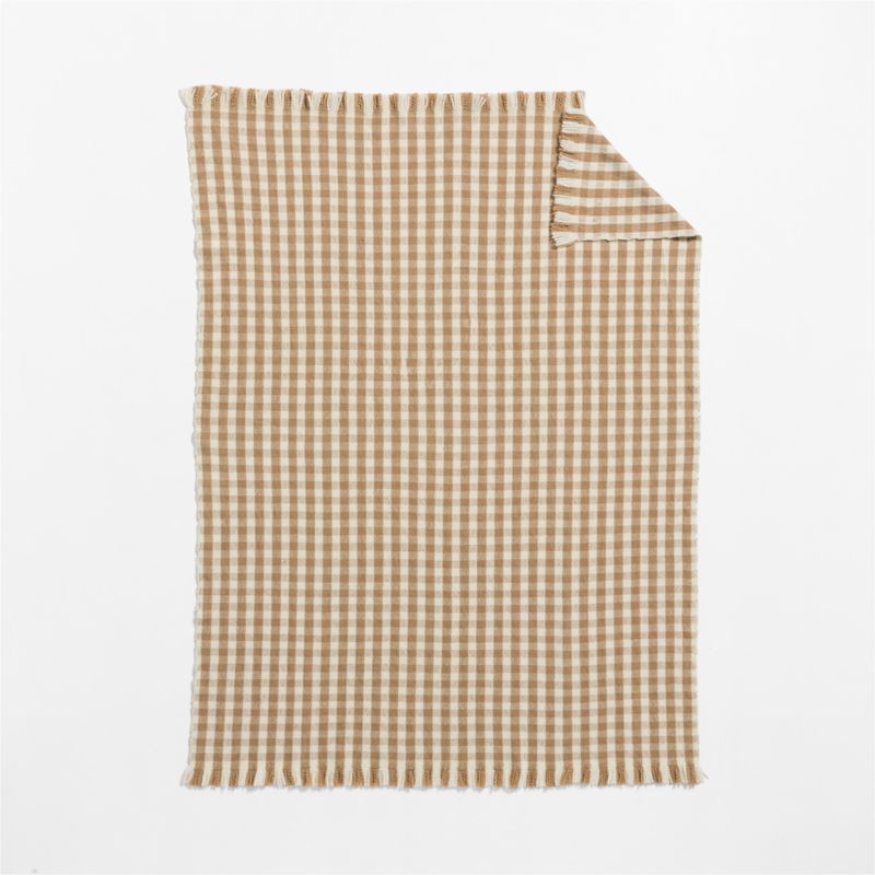 Heirloom 70"x55" Merino Wool Checkered Camel Tan Throw Blanket - image 1 of 7