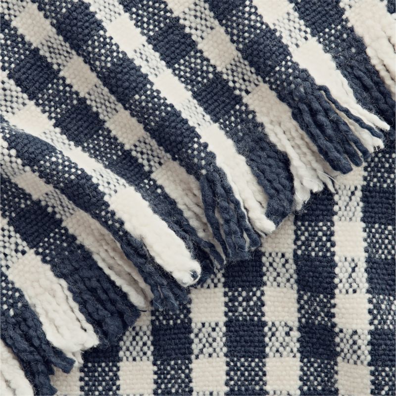 Heirloom 70"x55" Merino Wool Checkered Deep Indigo Throw Blanket - image 3 of 7