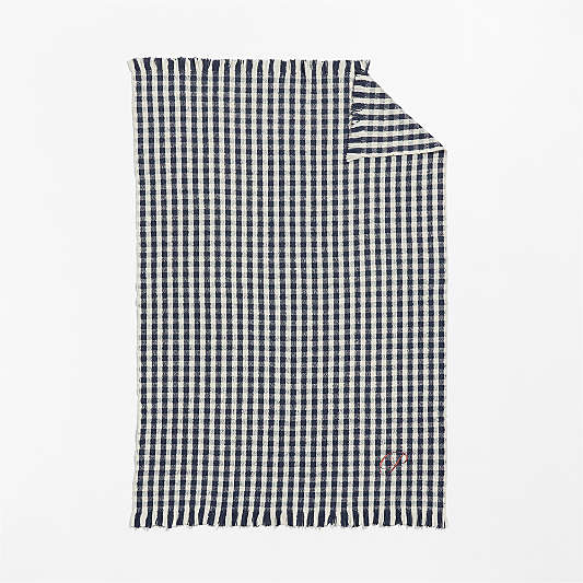 Heirloom 70"x55" Merino Wool Checkered Deep Indigo Throw Blanket