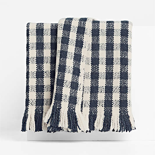 Heirloom 70"x55" Merino Wool Checkered Deep Indigo Throw Blanket