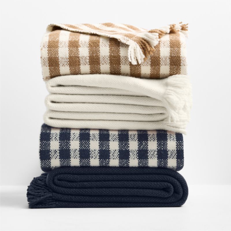 Heirloom 70"x55" Merino Wool Checkered Camel Tan Throw Blanket - image 4 of 7