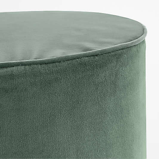 Harriet Pine Green Velvet Round Kids Pouf