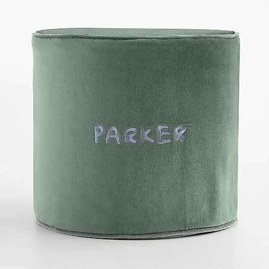 Harriet Pine Green Velvet Round Kids Pouf