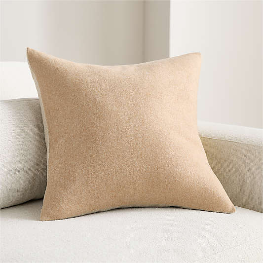 Heathered Wool Blend 20"x20" Camel Tan Throw Pillow Cover